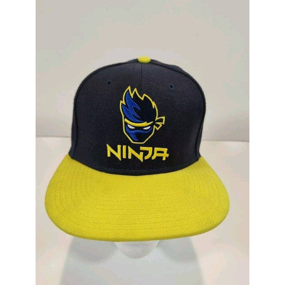 Team Ninja Flatbill Snapback Hat Cap Navy Blue Yellow Embroidered